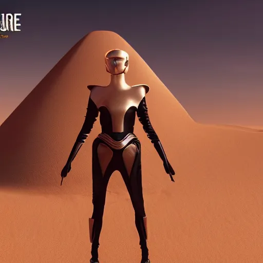 Image similar to dune movie inspired avant-garde art, deco fashion, highly detailed, photorealistic portrait, bright studio setting, studio lighting, crisp quality and light reflections, unreal engine 5 quality render