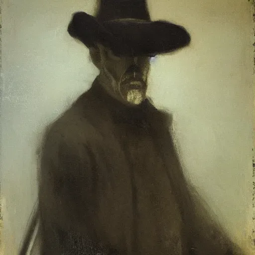 Image similar to bloodborne old hunter, james mcneill whistler, portrait, oil on canvas, super detailed, spooky