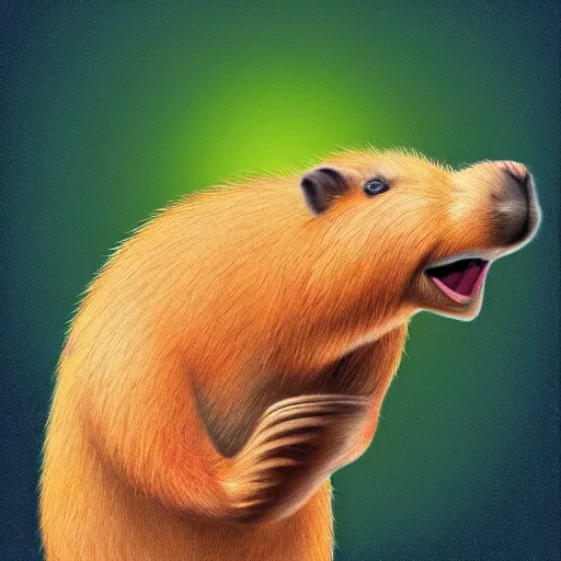 Image similar to Drawing of a capybara spitting fire. Digital Art. High Quality. High Fidelity.