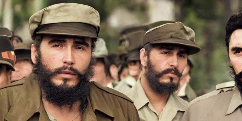 Image similar to James Franco as Fidel Castro in 'Good Morning, Cuba' (2023), movie still frame