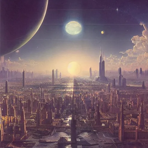 Prompt: Planetary City by Ansel Adams and Bernardo Bellotto, chillwave aesthetic!! matte painting