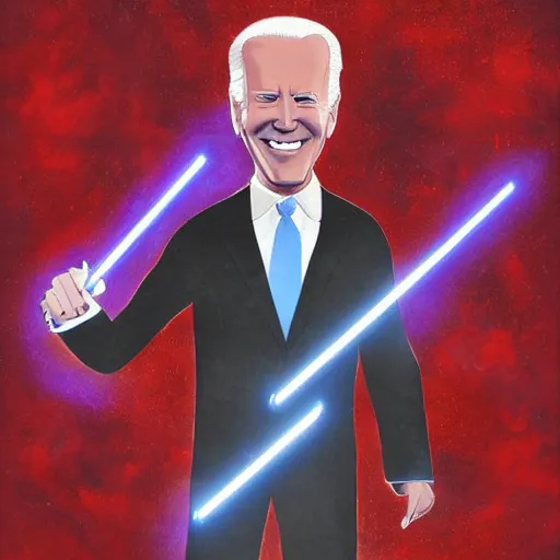 Image similar to joe biden with glowing red laser eyes. wrathful supervillain. laughter. science fantasy art.