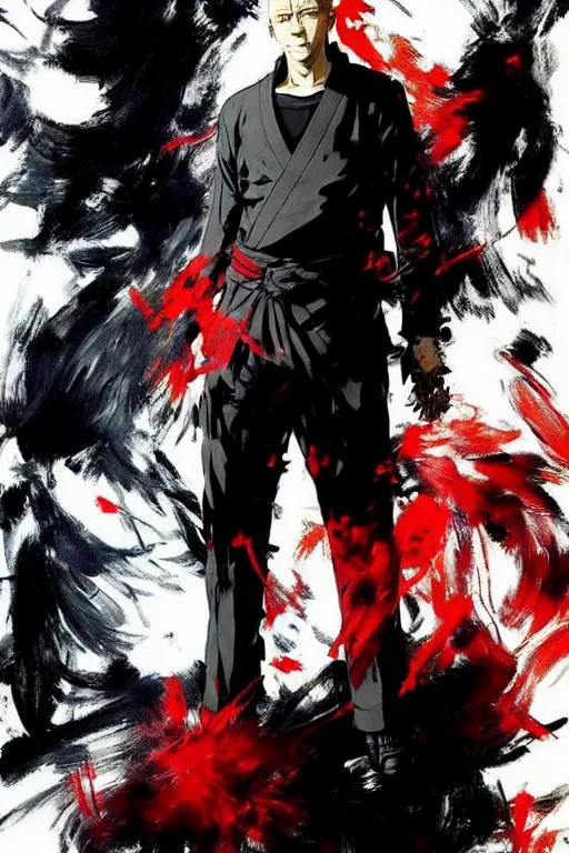 Image similar to gojo satoru from jujutsu kaisen, anime style painting, collaborative artwork of greg ruthowski, yoji shinkawa, ruan jia, exquisitely high quality and detailed