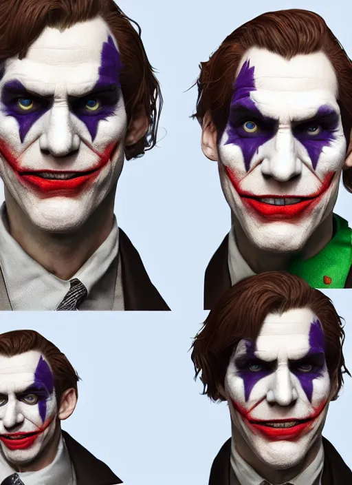 Prompt: impostor jerma as joker, hyper detailed, digital art, trending in artstation, cinematic lighting, studio quality, smooth render, unreal engine 5 rendered, octane rendered, art style by klimt and nixeu and ian sprigger and wlop and krenz cushart.