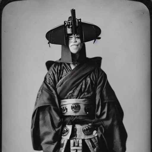 Prompt: tintype photographs of dieselpunk samurai, psycho oni, ninja demons