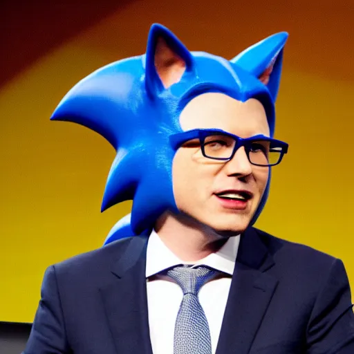 Image similar to sonic the hedgehog ceo in high - end suit on shareholder meeting