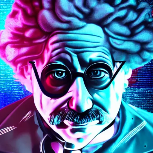 Prompt: A young Albert Einstein as a robot, synthwave style, hacker, dramatic lighting, artstation, 8K, detailed