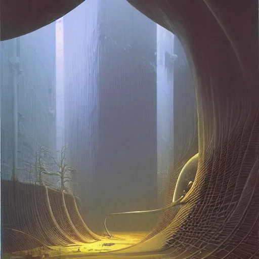 Prompt: epic alien jungle by zdzisław beksinski, greg rutkowski inside a giant futuristic factory by zaha hadid