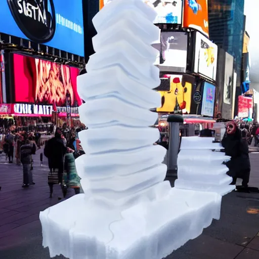 Image similar to margot robbie ice sculpture in times square, photorealistic, 8 k resolution, high detail