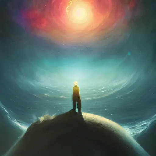 Image similar to loneliness, a mind forever voyaging, fantasy, sea, cosmos, eternity, anato finnstark