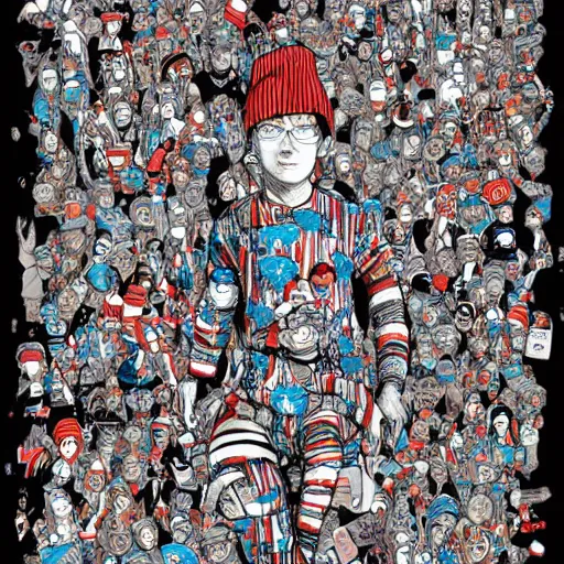 Image similar to where is waldo in the style of james jean