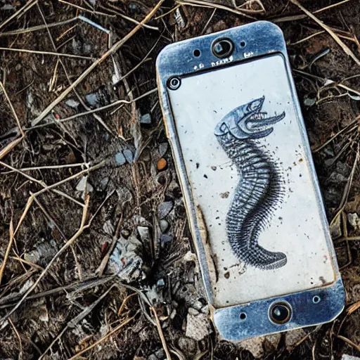 Prompt: a fossilized smartphone,
