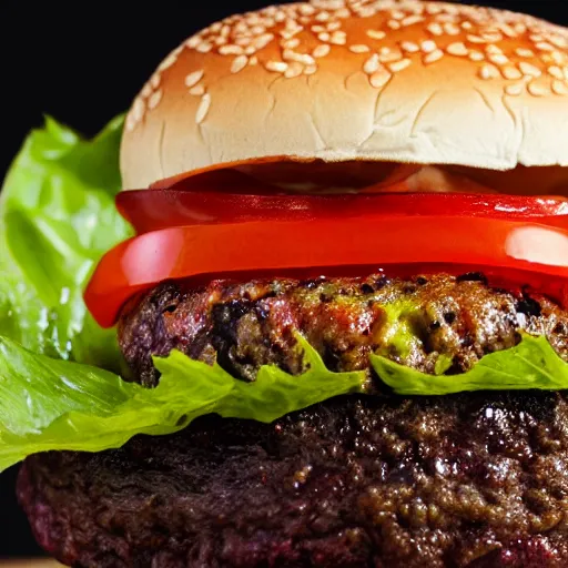 Image similar to A photorealistic close-up of a lava burger