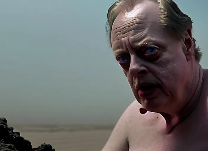 Prompt: steve buscemi as baron harkonnen in a black oil bath in a still from the film Dune (2021)