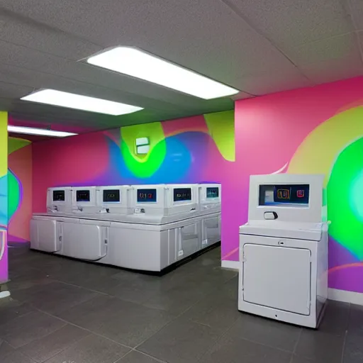 Image similar to a rave happening inside of a laundromat