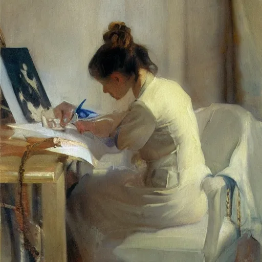 Image similar to neurobiological science research by anders zorn, oil painting. neurobiological science research by anders zorn, oil painting