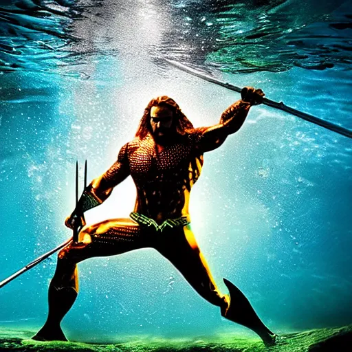 Image similar to aquaman breaking the surface of the water, underwater photography with light scattering and water refractions, smooth