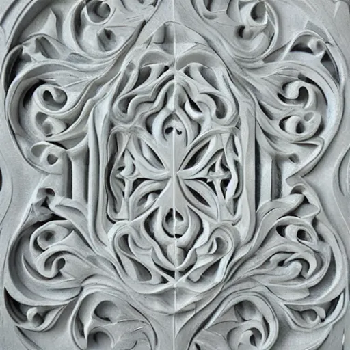 Prompt: fine details, thin swirls, fractal, twisty, carved soapstone relief paneling white and pale blue