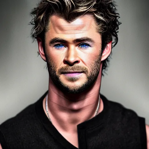 Image similar to Chris Hemsworth and Robert Sheehan crossbreed, rendered in 3D by Xie Boli, trending on artstation, 4k, 8k, photorealistic imagery, photorealistic details, intricate, highly detailed