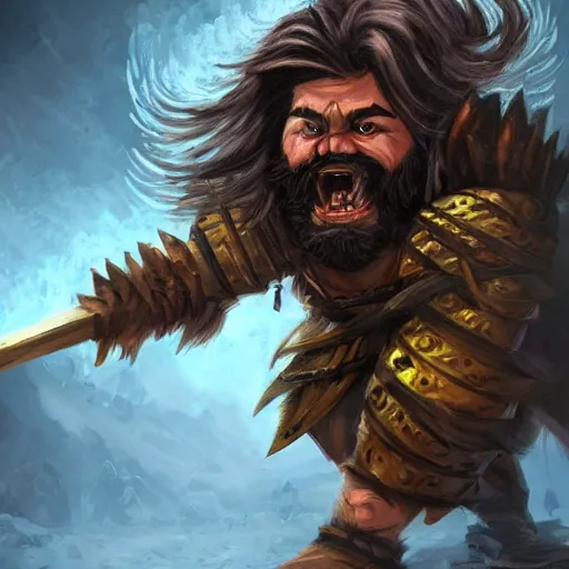 Image similar to fierce bearded dwarf, face and body clearly visible, ultradetailed, warrior, doubleaxe, scary, long hair, DnD art, epic fantasy style art, fantasy epic digital art, epic fantasy art, hearthstone style art