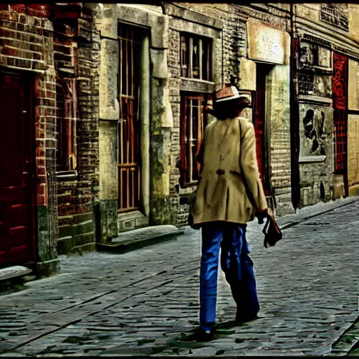 Prompt: traveler in time on the old street, seventies, photorealistic