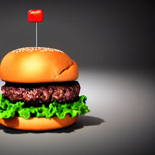 Image similar to a burger in the shape of a cat, with fries, volumetric lighting, 4 k