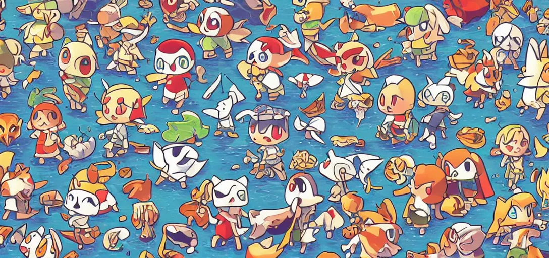 Image similar to pattern of water, wind waker, animal crossing, summer