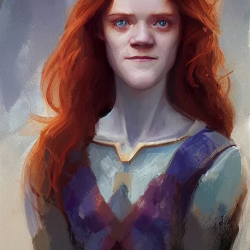 Image similar to beautiful portrait of shallan davar, played by rose leslie, smilling, trending on artstation, by craig mullins