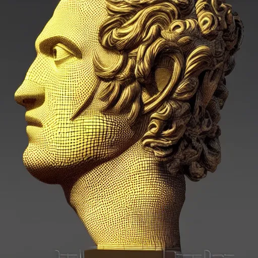 Image similar to 3 d renaissance statue head mixed with neon art, highly detailed