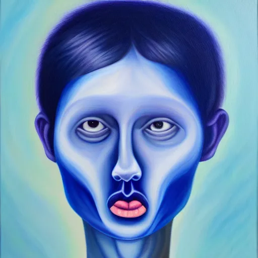 Prompt: a blueberry - human hybrid, oil on canvas, surreal