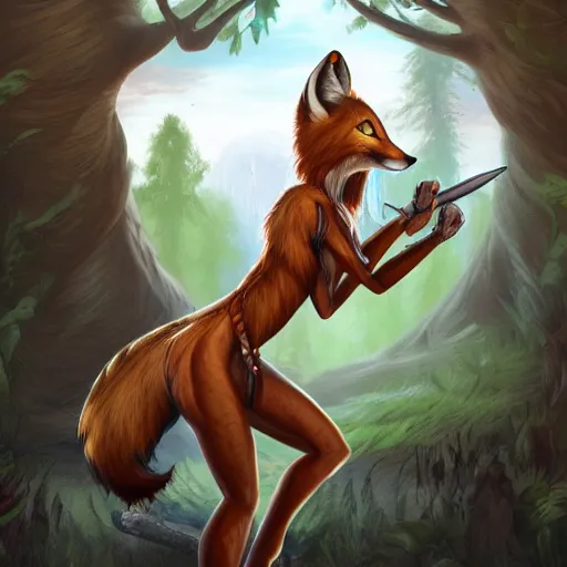Prompt: award-winning extremely detailed FurAffinity fantasy art of a wild naturally beautiful shapely female anthro warrior fox with black paws and fierce eyes and a long tail and long braided hair, 4k, realistic shading, trending on FurAffinity
