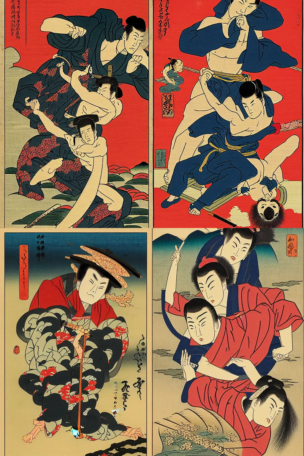 Image similar to action movie poster in the style of ukiyo-e