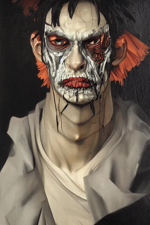 Prompt: Portrait of an undead prince by Caravaggio, oil painting, brush strokes, artstation, hyper detailed