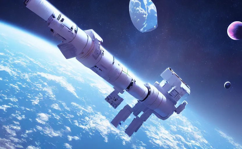 Prompt: A spacetation in orbit, rendered by Beeple, by Makoto Shinkai, syd meade, space art concept, digital art, unreal engine, WLOP, trending on artstation, 4K UHD image, octane render,
