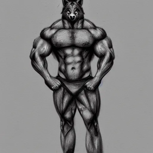 Image similar to master furry artist charcoal sketch lines full body portrait character study of the anthro male anthropomorphic wolf fursona animal person wearing gym shorts bodybuilder at gym