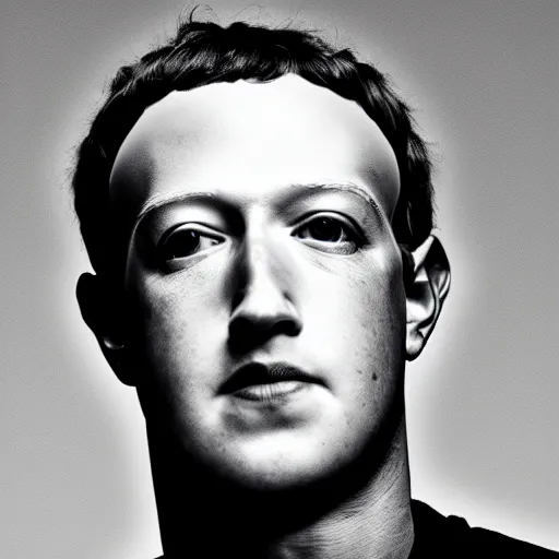 Prompt: mark zuckerberg depicting a half robot half human face