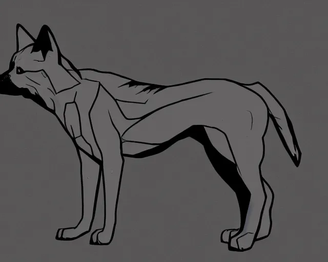 Prompt: professional digital art of a full-body outline of a wolf, very simple, proportional, centered, no color, high quality, HD, 8K,