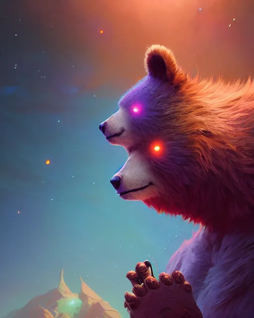 Prompt: highly detailed surreal vfx portrait of a spacepunk bear, stephen bliss, unreal engine, greg rutkowski, loish, rhads, beeple, makoto shinkai and lois van baarle, ilya kuvshinov, rossdraws, tom bagshaw, alphonse mucha, global illumination, detailed and intricate environment