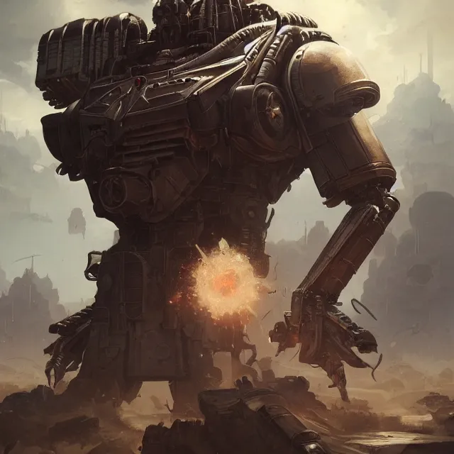 Image similar to hyper realistic portrait of warhammer android machine cinematic, artstation, cgsociety, full head, greg rutkowski, james gurney, mignola, craig mullins, brom