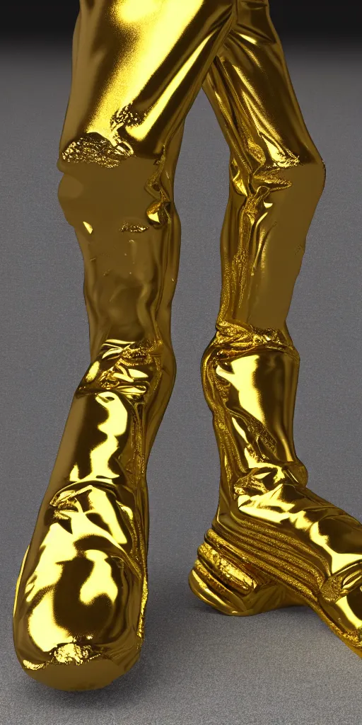 Prompt: 3d render of an alien wearing sneakers made of gold, ultra realistic, ultra HD