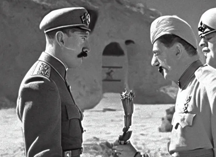 Prompt: a film still of josef stalin vs adolf hitler in lawrence of arabia ( 1 9 6 2 ), technicolor