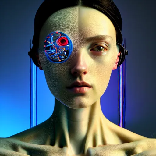 Prompt: Colour aesthetic Caravaggio style full body Photography of Highly detailed beautiful cybertronic ukrainian woman with 1000 year old detailed face wearing highly detailed retrofuturistic sci-fi Neural interface designed by Hiromasa Ogura . In style of Josan Gonzalez and Mike Winkelmann and andgreg rutkowski and alphonse muchaand and Caspar David Friedrich and Stephen Hickman and James Gurney and Hiromasa Ogura. Volumetric natural light