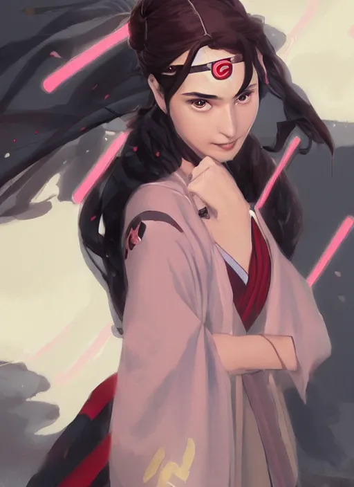 Image similar to gal gadot as nezuko from demon slayer ねずこイラスト wearing kimono by artgem by greg rutkowski trending on artstation