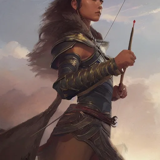 Image similar to A portrait of a female archer, Magic the Gathering art, art by greg rutkowski, matte painting, trending on artstation, very detailed
