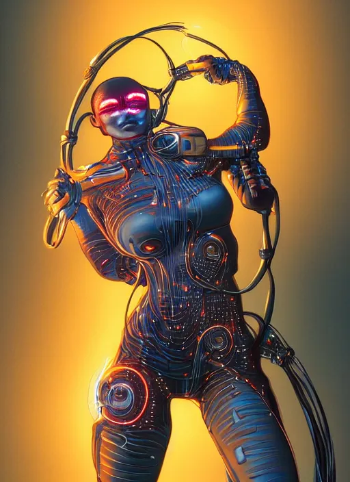 Image similar to a cyborg woman connected by cables bathed in a liquid by Michael Whelan and Tristan Eaton, highly detailed, trending on artstation