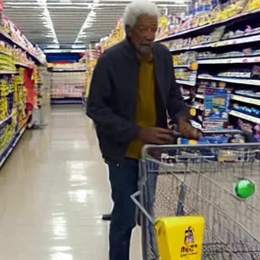 Image similar to a surveillance footage of Morgan Freeman at Walmart