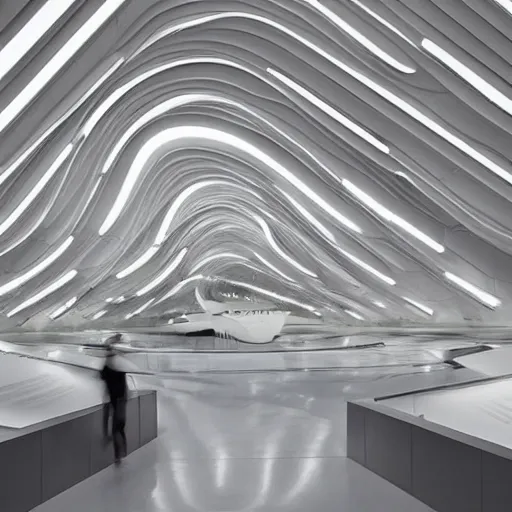 Image similar to extremely detailed stunning beautiful futuristic museum interior by Zaha Hadid