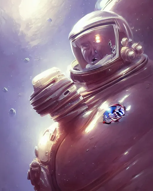 Prompt: donald trump, spacesuit, real life skin, intricate, highly detailed, artstation, concept art, smooth, sharp focus, art by artgerm and greg rutkowski