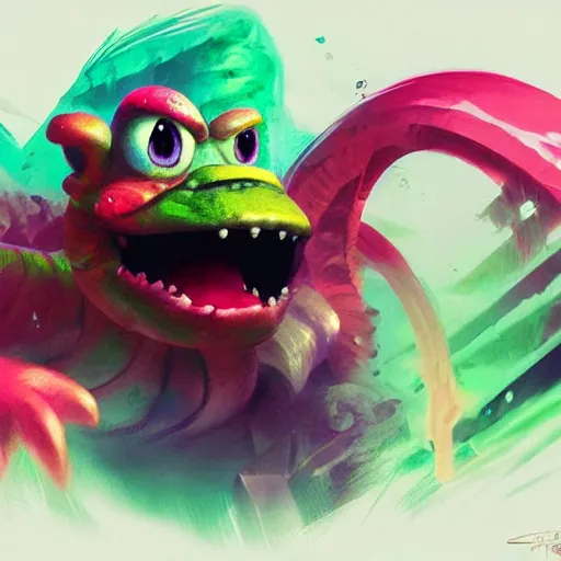 Image similar to rainbow corrupted yoshi, greg rutkowski