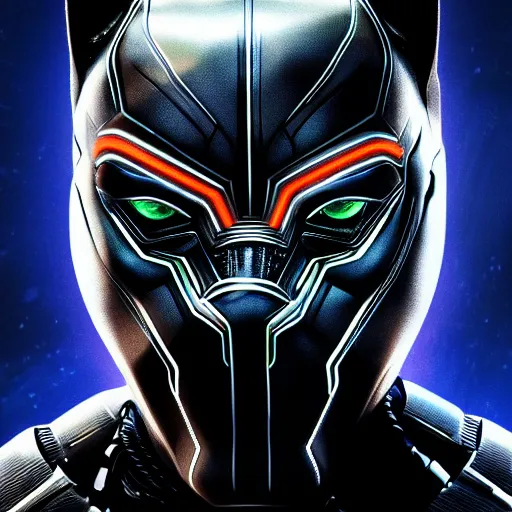 Image similar to Cyberpunk Black Panther, close up shot, neon, cyborg, futuristic, photorealistic, 8K,